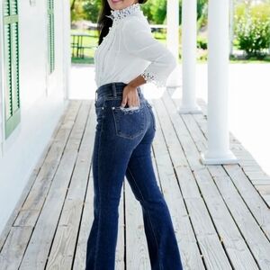 Vintage Double Button Frayed Hem Bootcut Jeans